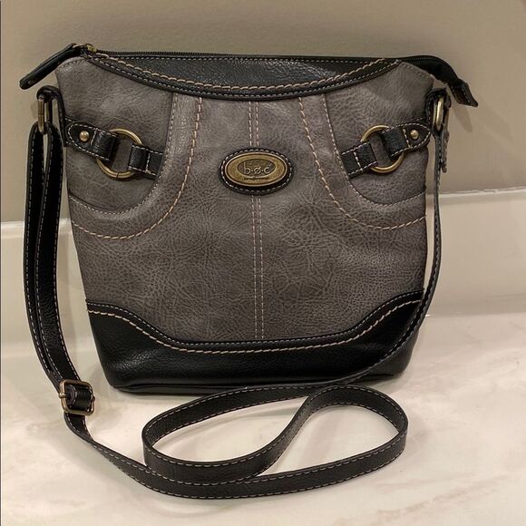 BOC Gray and Black Crossbody Bag with Metal Accents Multiple Pockets Lightweight - Picture 1 of 15